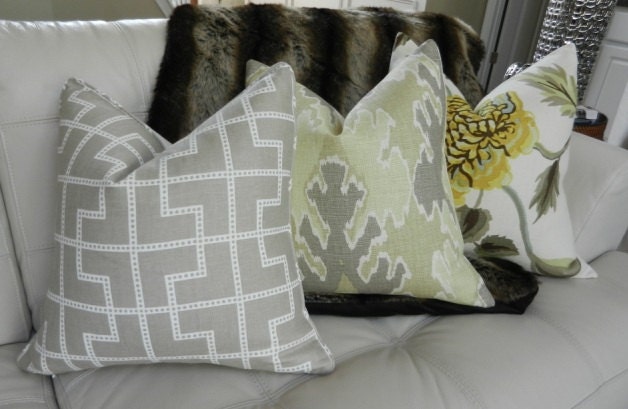 Decorative Designer pillow cover - Kelly Wearstler for Lee Jofa - 16"X16" - Bengal bazaar in mushroom - Pattern on the front