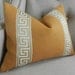 Decorative Designer Lumbar pillow cover - 12X16 - Solid Heavy Belgian linen fabric in a camel color with attached greek key trim