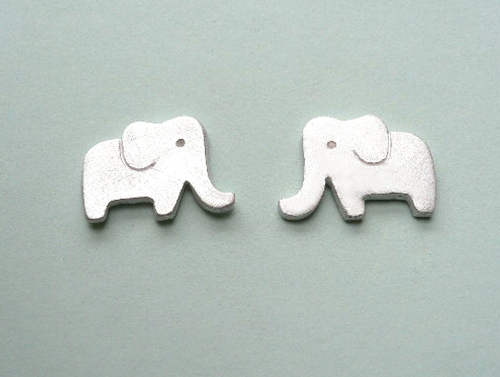 Elephant Silver Stud Earrings - Animal Jewelry - casual everyday earring