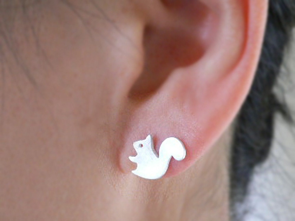 Forest Squirrel Earring - silver stud earrings - animal jewelry