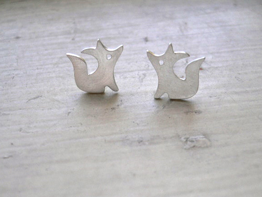 Fox Stud Earrings - animal silver - casual jewelry
