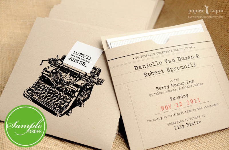 Retro Typewriter // What a classic wedding invitation, kraft paper with a pocket // SAMPLE