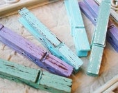 Shabby Chic Distressed Clothes Pins - 6 Pack - 3 Lovely Colors with Cream & Chocolate
