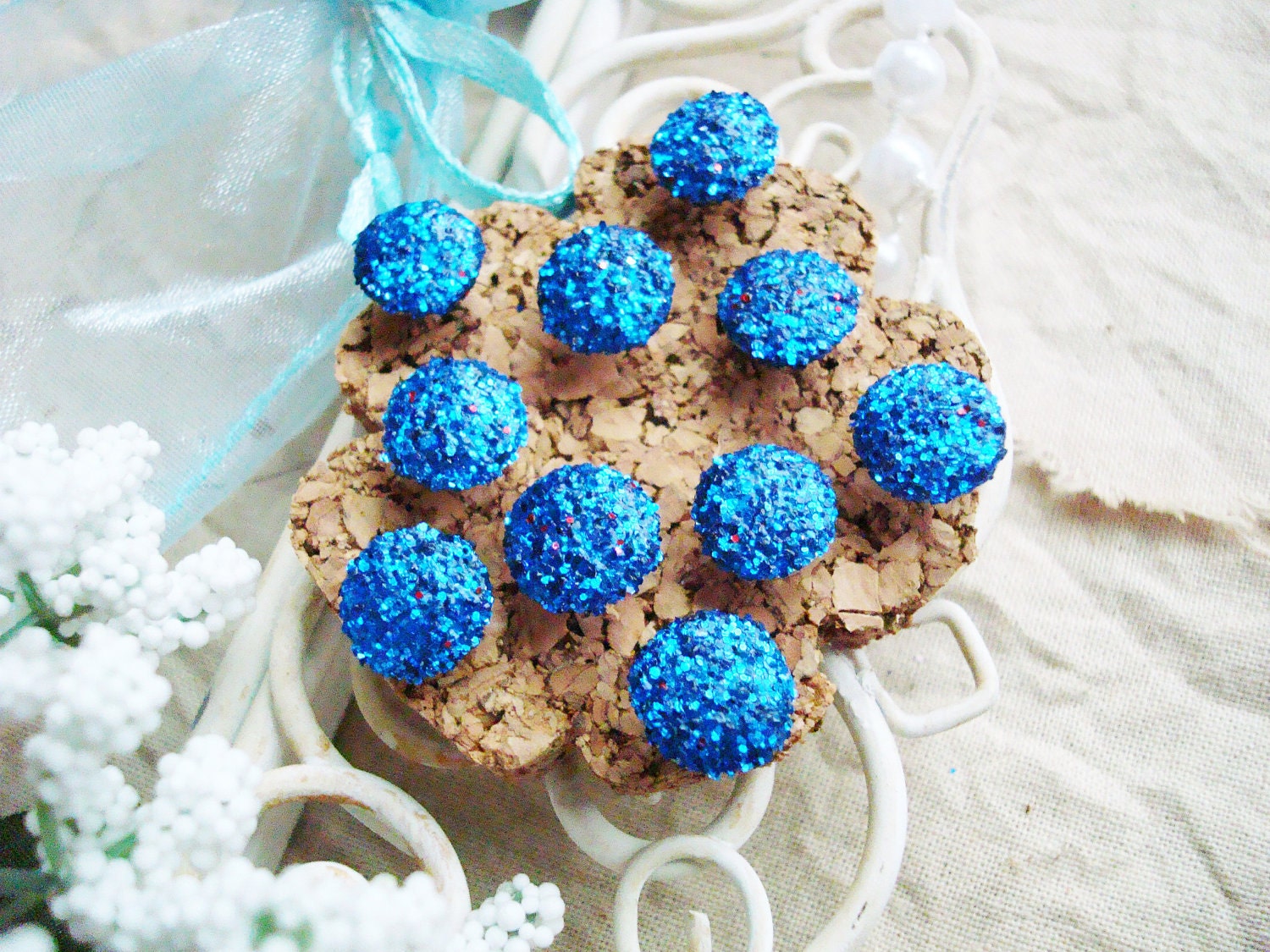 Sapphire Dust (Blue) Thumb Tacks - Set of 10 - French Market Glamor Shabby Chic