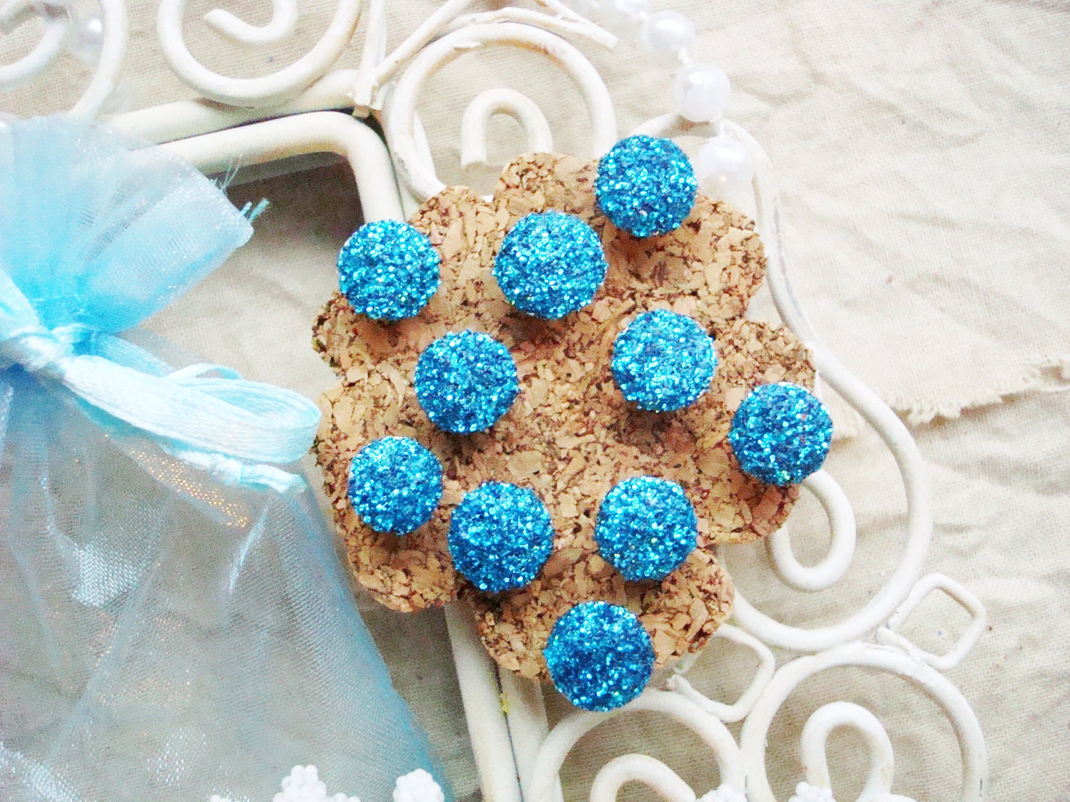 Turquoise Dust Thumb Tacks - Set of 10 - French Market Glamor Shabby Chic
