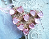 Light Pink Diamond Thumb Tacks - Heart Cut Rhinestones - Shabby Chic Set of 10 - Limited Edition