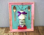 Framed Collage Fork Spoon Vintage Inspired Bottle Cottage Chic Rustic Farmhouse Home Decor Wall Decor
