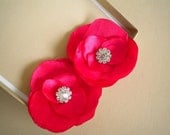 Bright Pink Satin Flower shoe clips - Wedding Bridal Party