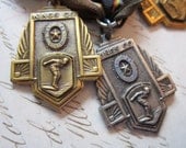 3 antique Sons of the American Legion medals - swimming, breast stroke - circa 1950s - found objects, Kings Co, ribbons
