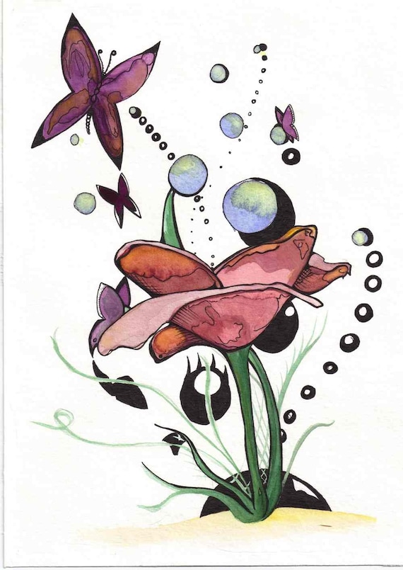 8x10 print of poppy ink- watercolor and ink