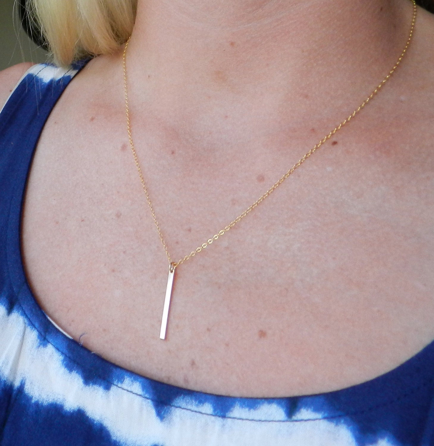 Gold filled bar necklace, slice, sleek modern jewelry