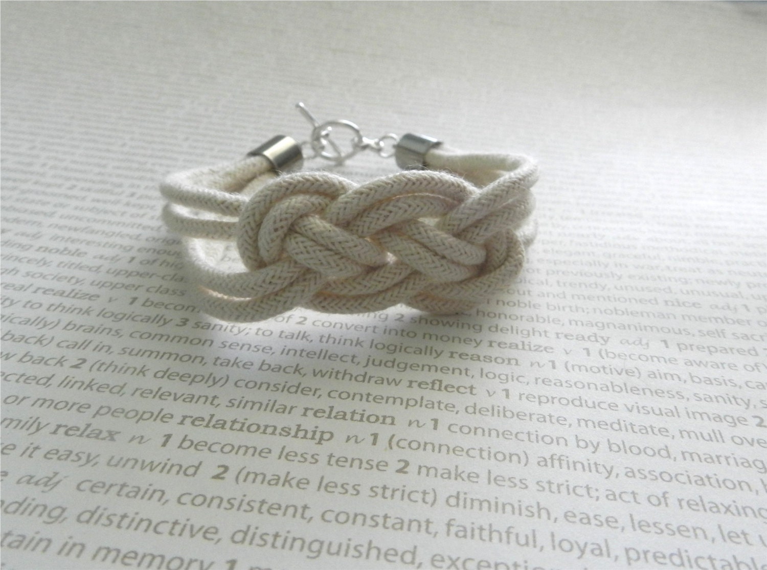 Rope bracelet with silver toggle, tie the knot, modern friendship bracelet