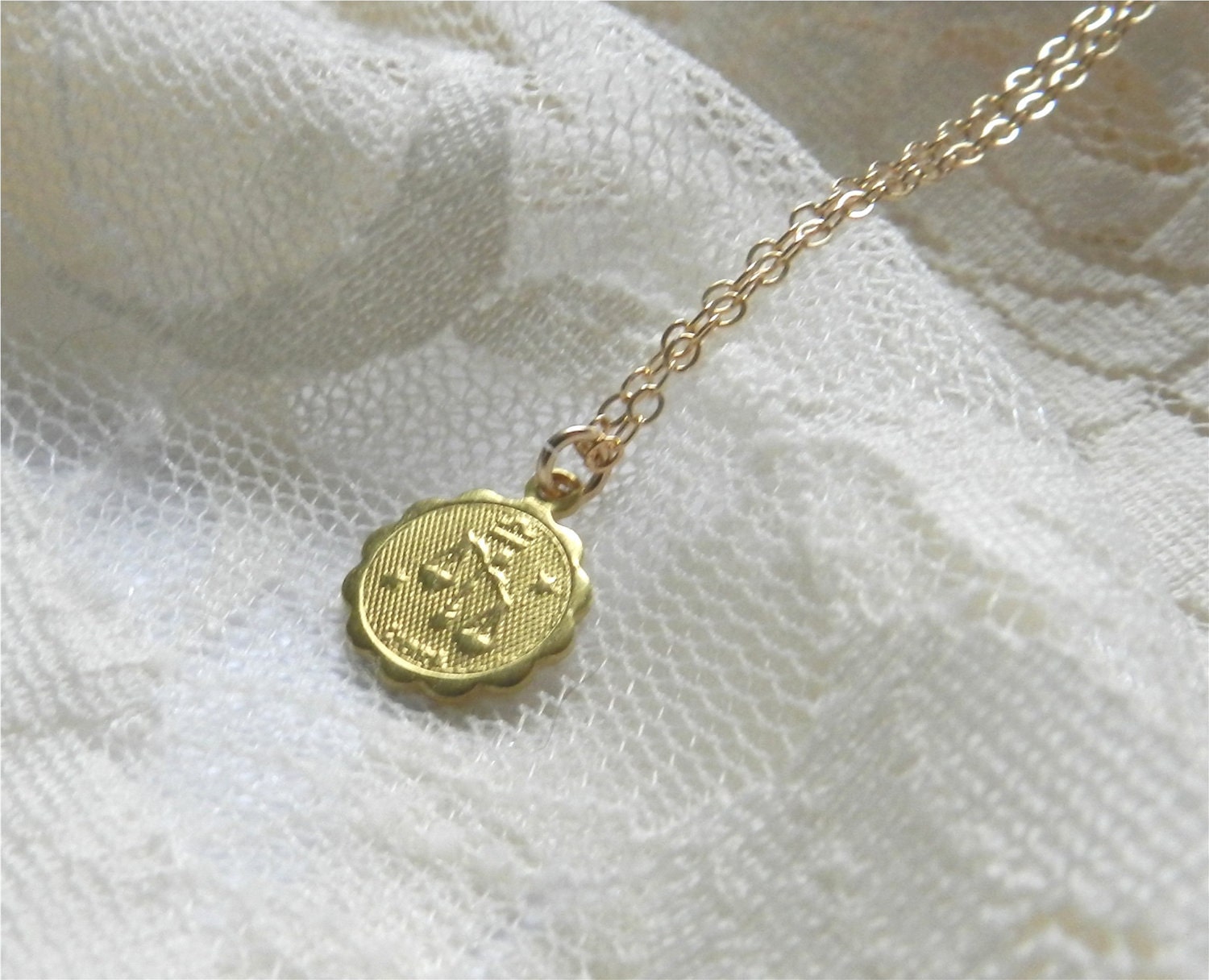 Libra necklace, brass astrological charm with gold filled chain, sleek modern jewelry