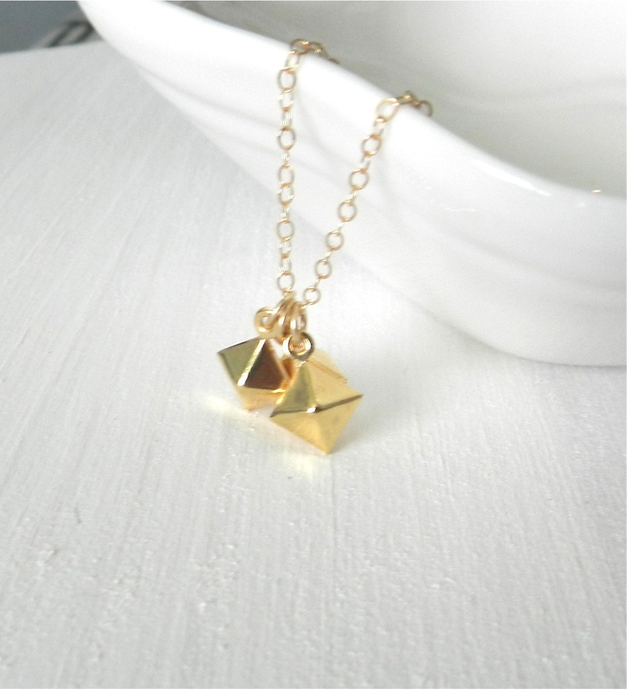 Pyramid drop trio, minimal modern jewelry
