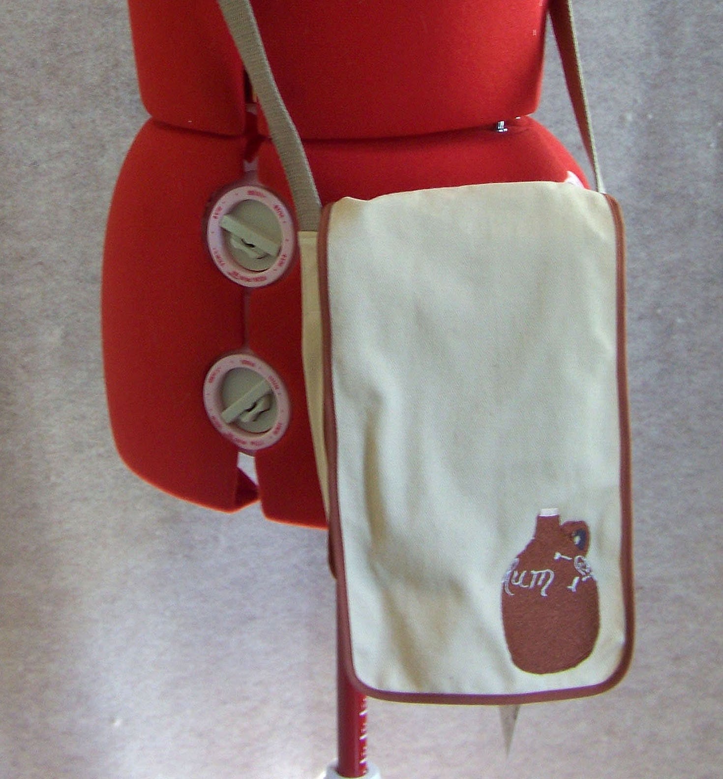 Brown and Tan Embroidered Rum Bottle Messenger Bag