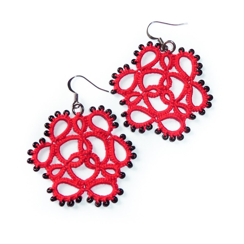 Red lace earrings