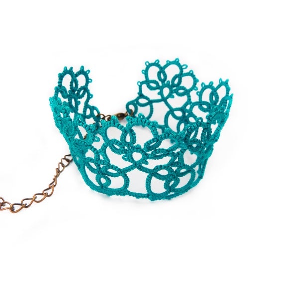 Teal lace cuff bracelet retro Victorian vintage inspired jewelry bridesmaid gift Lace fashion