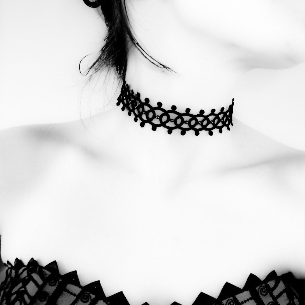 Gothic lace necklace collar choker - statement handmade lace jewelry dark goth steampunk victorian fashion vampire vintage inspired - black
