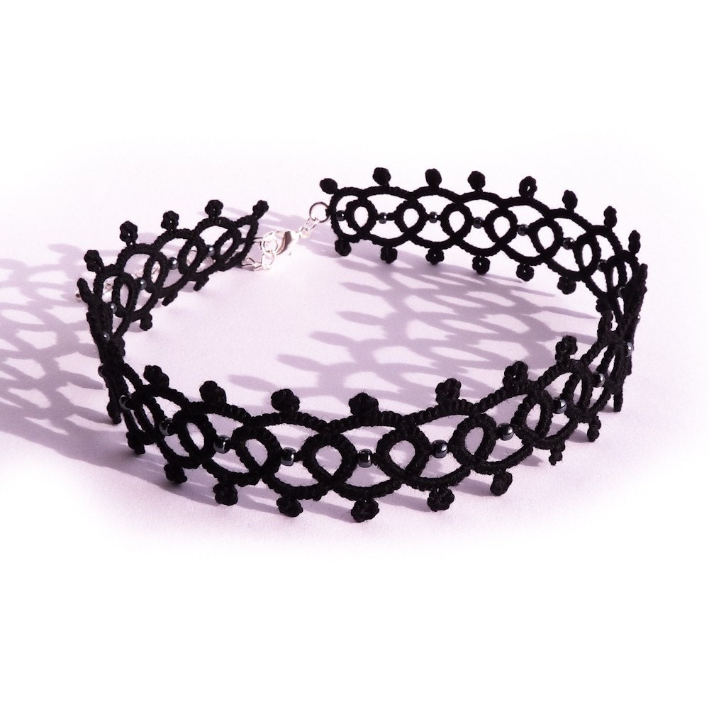 Gothic lace necklace collar choker - statement handmade lace jewelry dark goth steampunk victorian fashion vampire vintage inspired - black