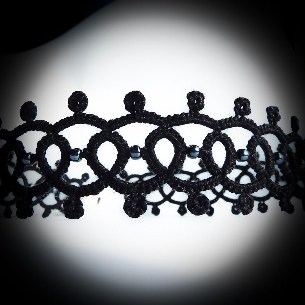 Gothic lace necklace collar choker - statement handmade lace jewelry dark goth steampunk victorian fashion vampire vintage inspired - black