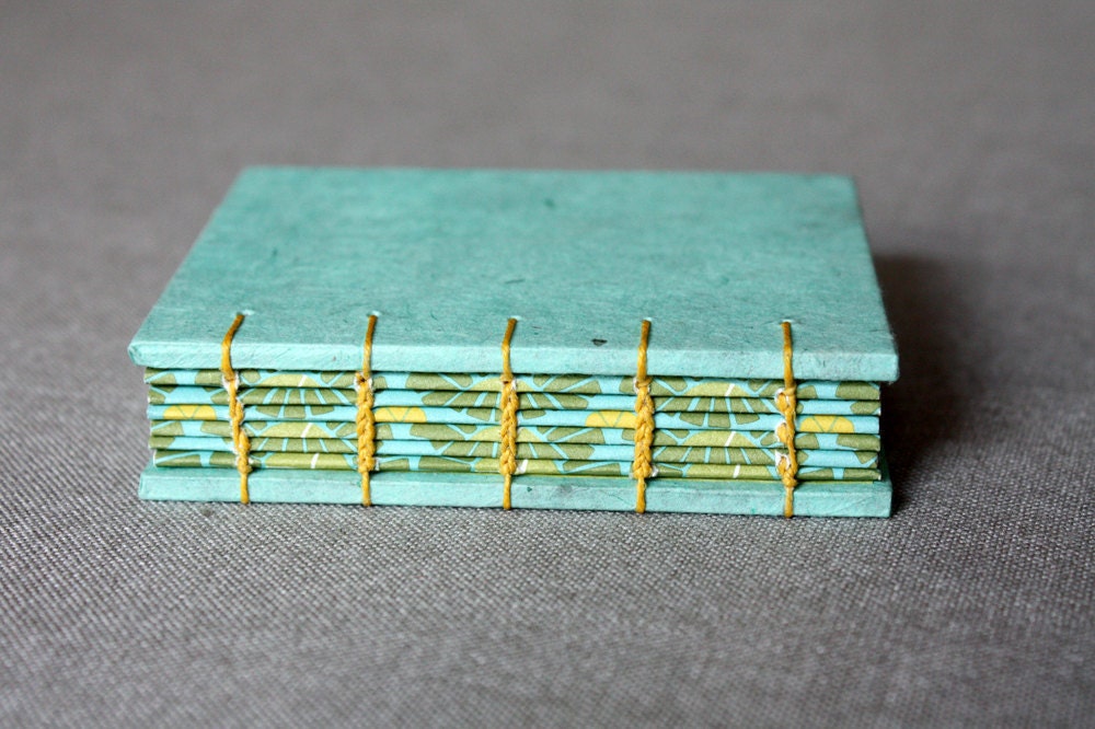 Mini Coptic Book (rustic teal cover with yellow and green accents)