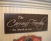 Carved and painted Personalized Family Name Sign-8 x 24 Family Name Sign.....Wedding Gift, Shower Gift, Anniversary