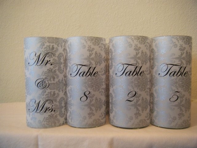 Table Number Luminaries Silver Damask -12-READY TO SHIP