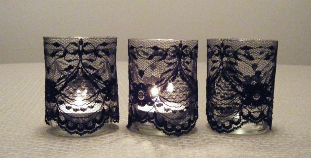Black Lace Votive Candles - Set of 12