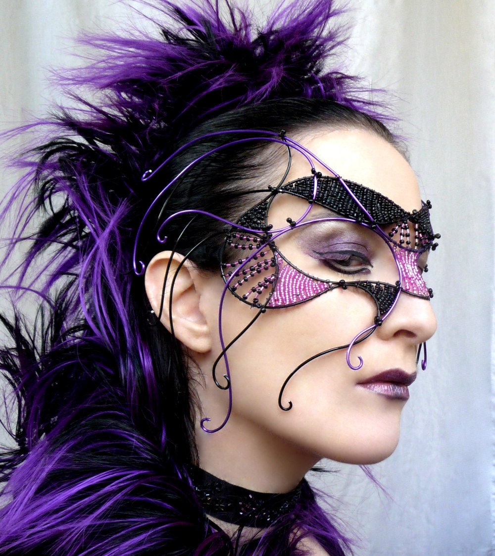 Cyber goth masquerade mask, purple, black, handmade