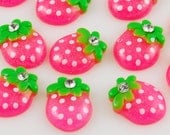Pink Strawberry Flatback with Rhinestone Accent