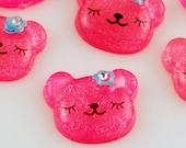 Pink Bear Flatback with Rhinestone Accent