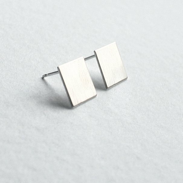Sterling Silver Studs Earrings Simple Geometric Jewelry - Square Shape