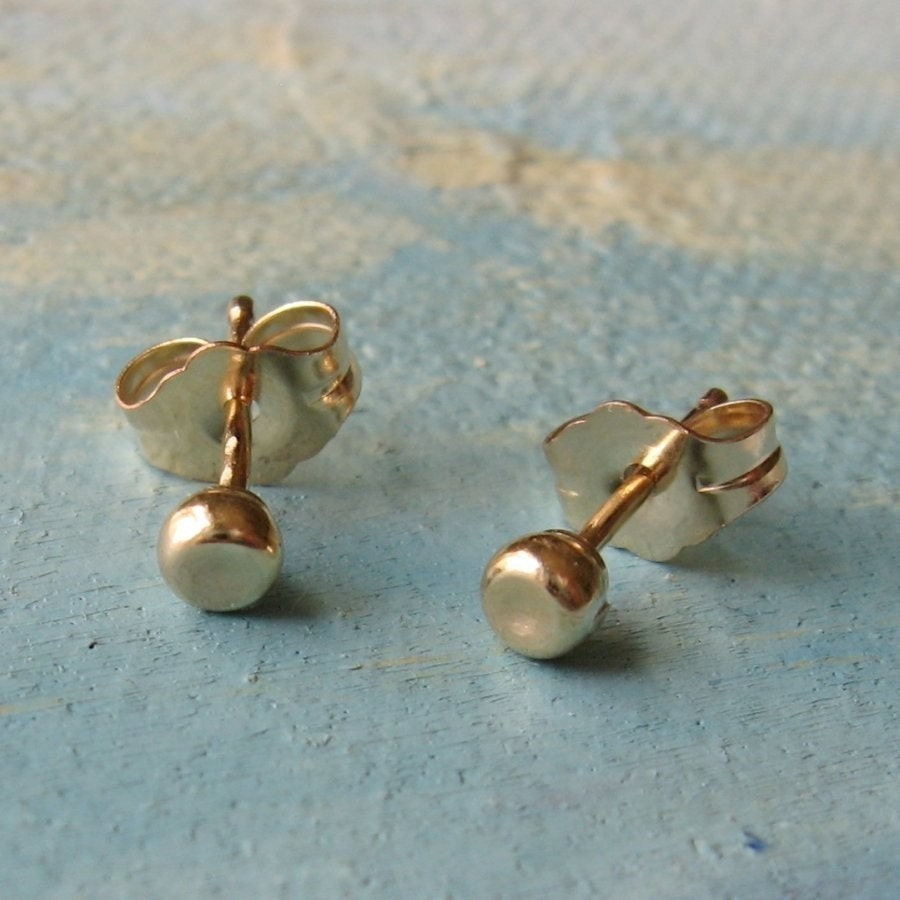 post earrings - Gold Stud Earrings - 14k gold filled - Perfectly Petite Pebble ( 3mm ) - small organic handmade post earrings