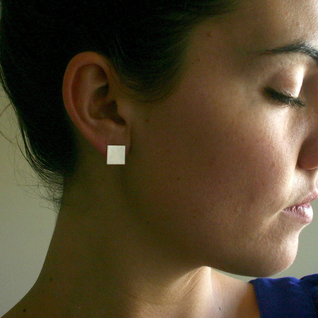 Square Sterling Silver Studs Earrings Simple Geometric Jewelry - Square Shape