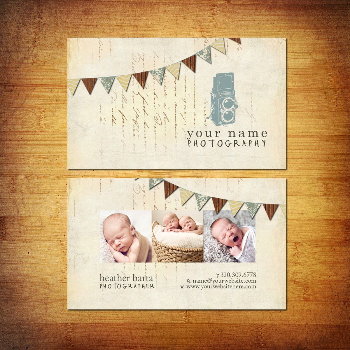 Photography Business Card PSD Template Design - Flag Banner Camera
