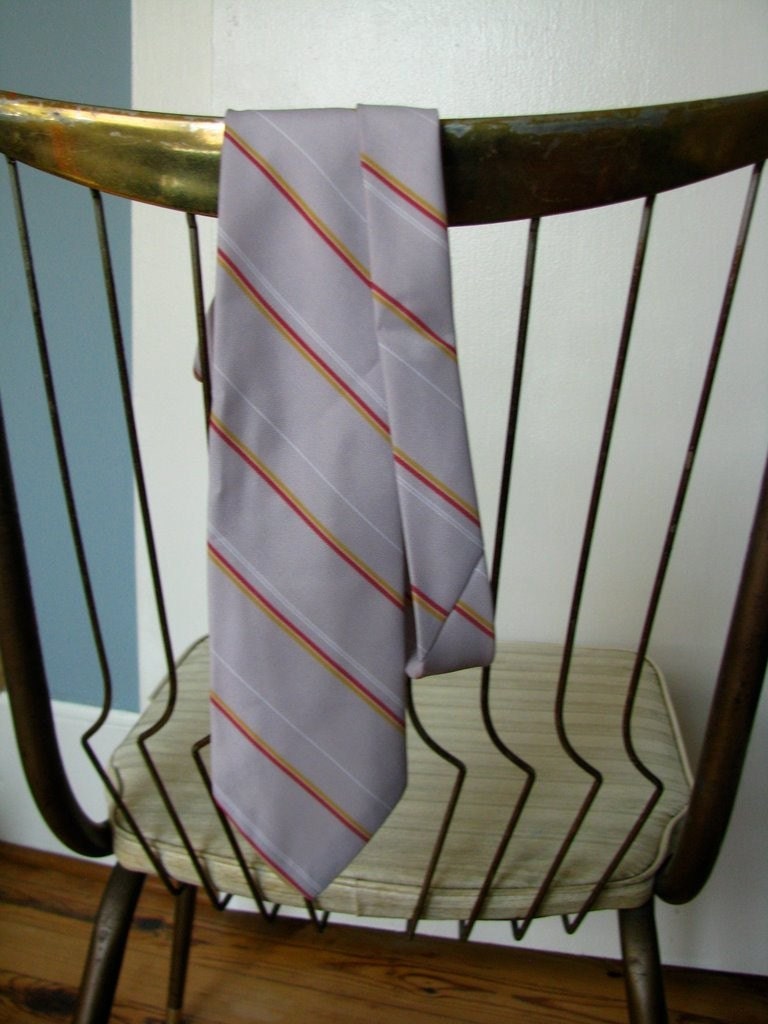 Office Space Striped Tie - Light Gray, Maroon, and Yellow
