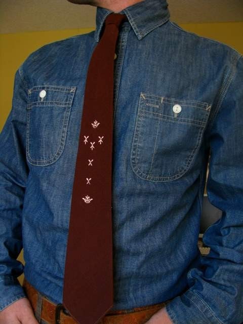 Skinny Brown Royal Embroidered Vintage Tie