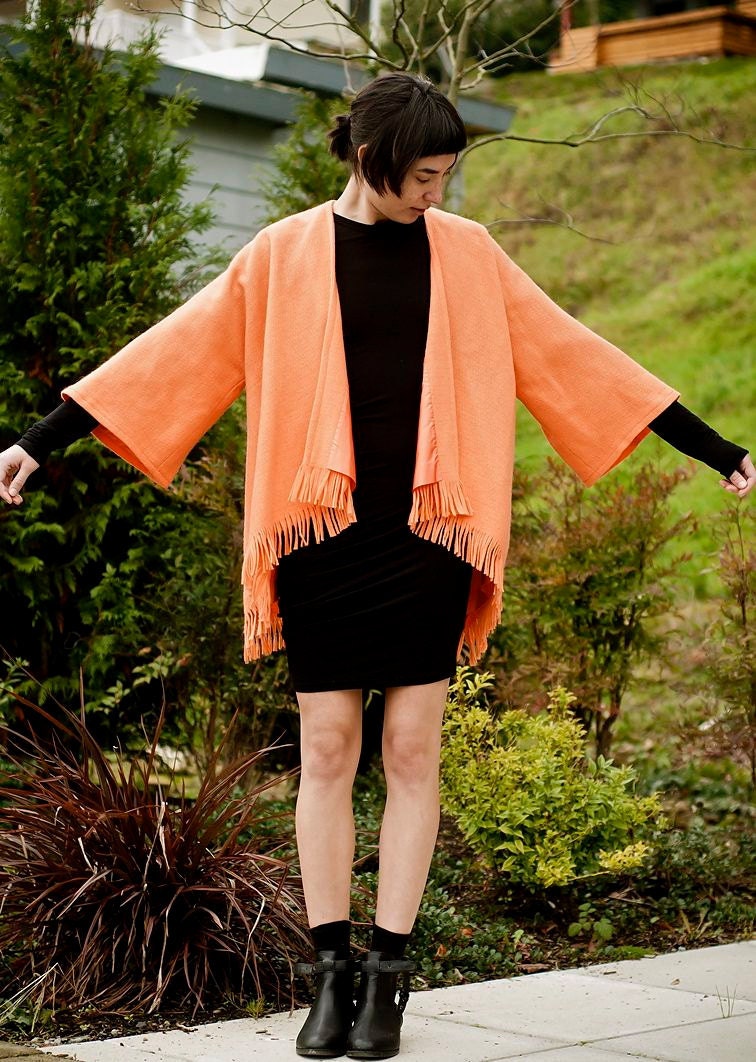 SALE VTG 60s Creamsicle Wool Fringe Drapey Cardigan  S/M