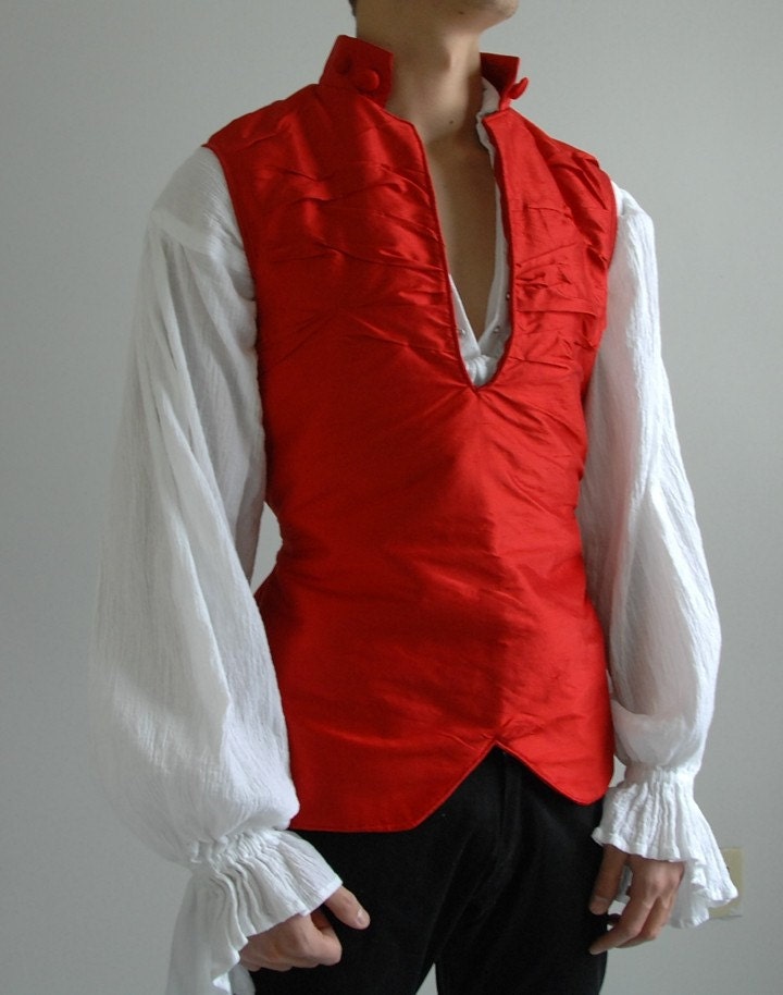 Red Crumpled Silk Vest, 18th Century or Steampunk, Small
