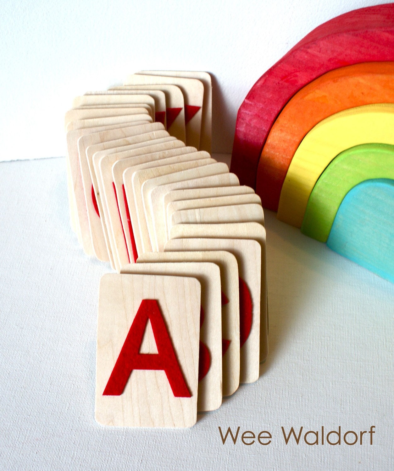 Raised Felt Alphabet. On Wood. Uppercase Set. With Acorn Pouch.
