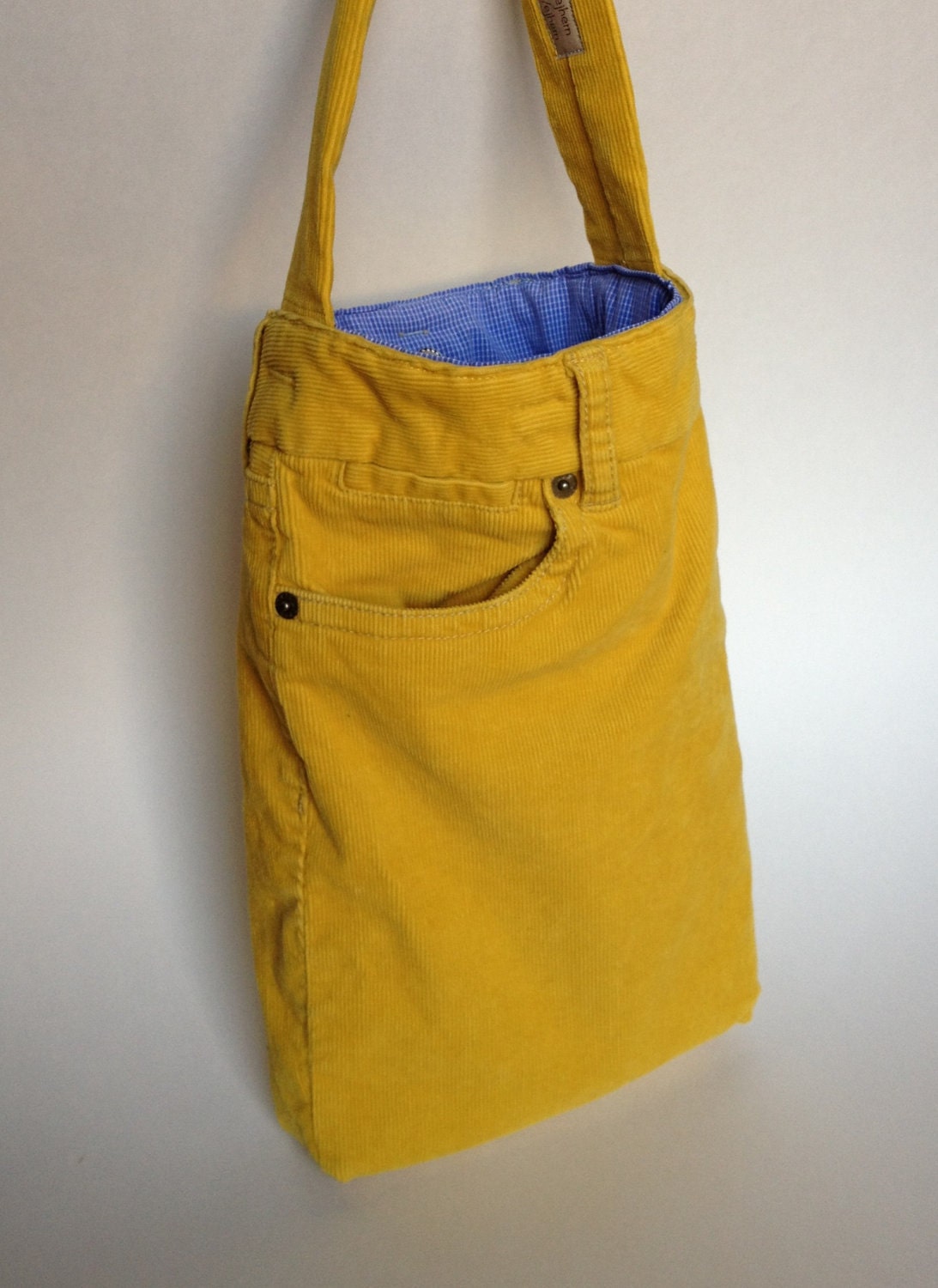 The UP-POCKETS Yellow bag made from upcycled J Crew corduroy pants by ejhern