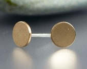 Tiny Gold Disk Studs in Solid 14k Yellow Gold with Sterling Silver Post and Backs