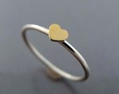 Tiny Gold Heart Valentine Ring - 18k Gold and Sterling Silver Skinny Stacking Ring