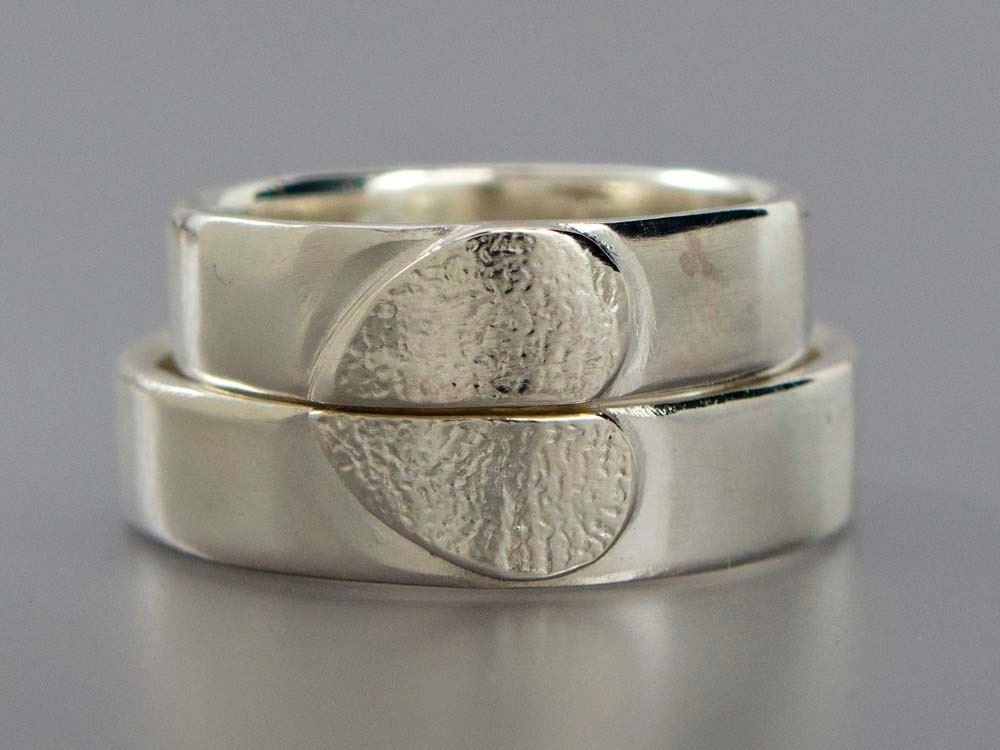 Heart Wedding Ring Set - We Hold One Heart in Sterling Silver