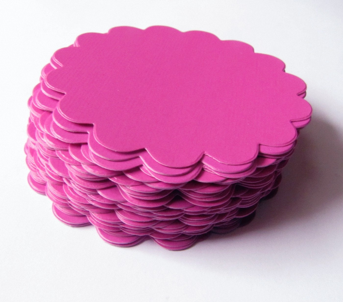 Q: 40 Round SCALLOP circle tags / cupcake toppers / garland / HOT PINK / 2 inch