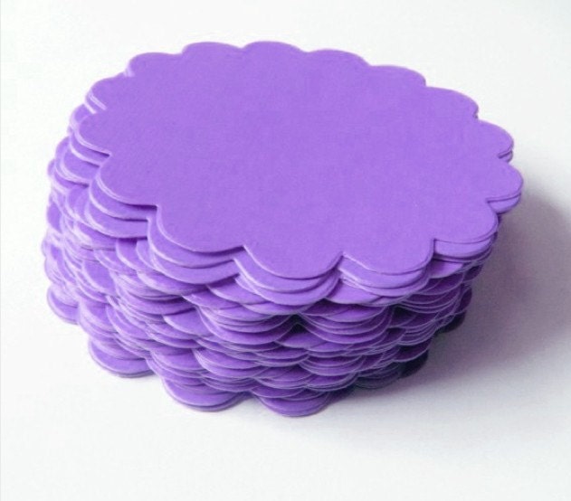 Q: 40 Round SCALLOP circle tags / cupcake toppers / garland / DARK PURPLE / 2 inch