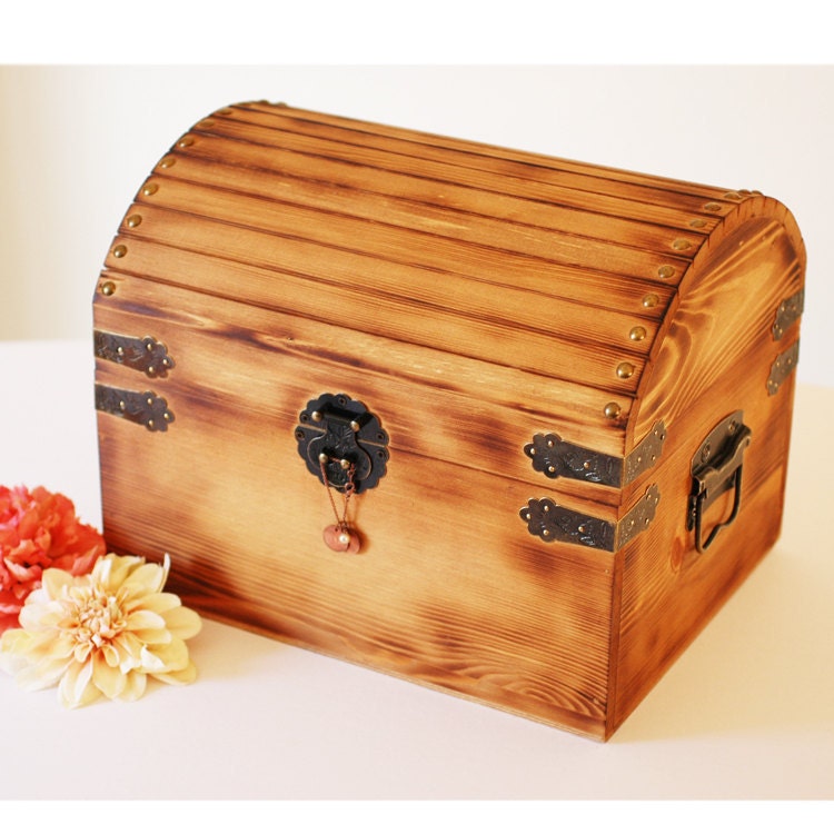 Extra Large Rustic Personalized Card Box for Wedding Cards or Money. Lockable with Card Slot.