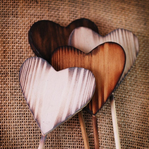 Rustic Heart Wands, wedding favors, woodland, rustic wedding- Set of 3