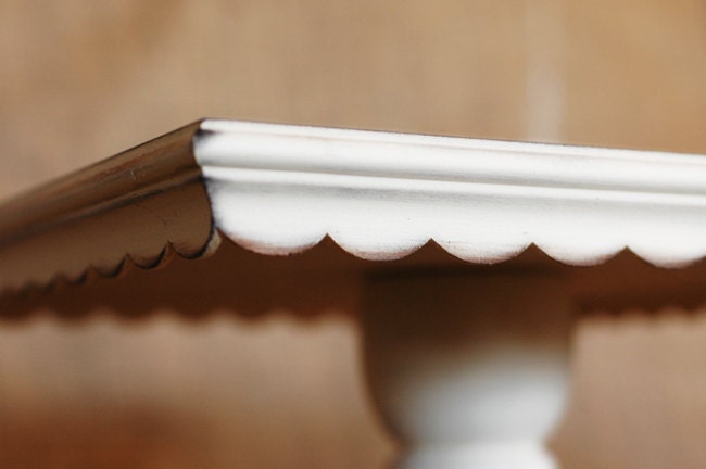 Shabby Chic White Pedestal Antiqued Cake Stand - Square
