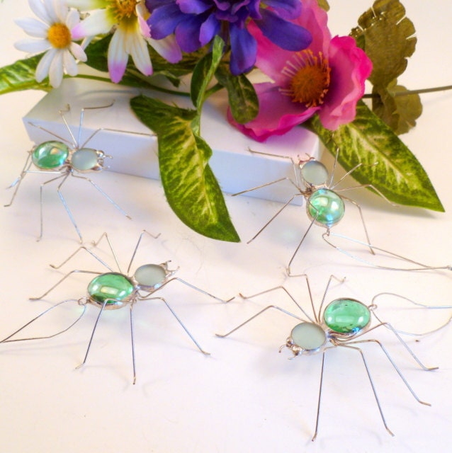 Mint Green Spiders Four Hanging Handmade